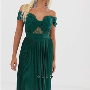 Lace and pleated Bardot dress